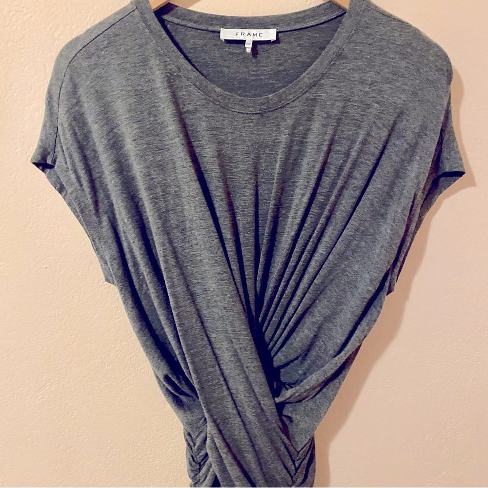 Frame Shirred Muscle Gray Faux Wrap Dress in dark heathered Gray Size Small - Picture 3 of 7